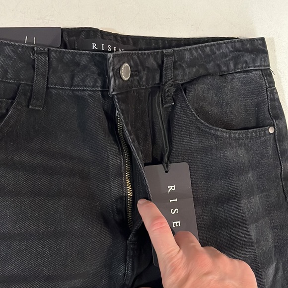 NWT Risen jeans high-waist black straight leg jeans black frayed hem - Picture 9 of 14